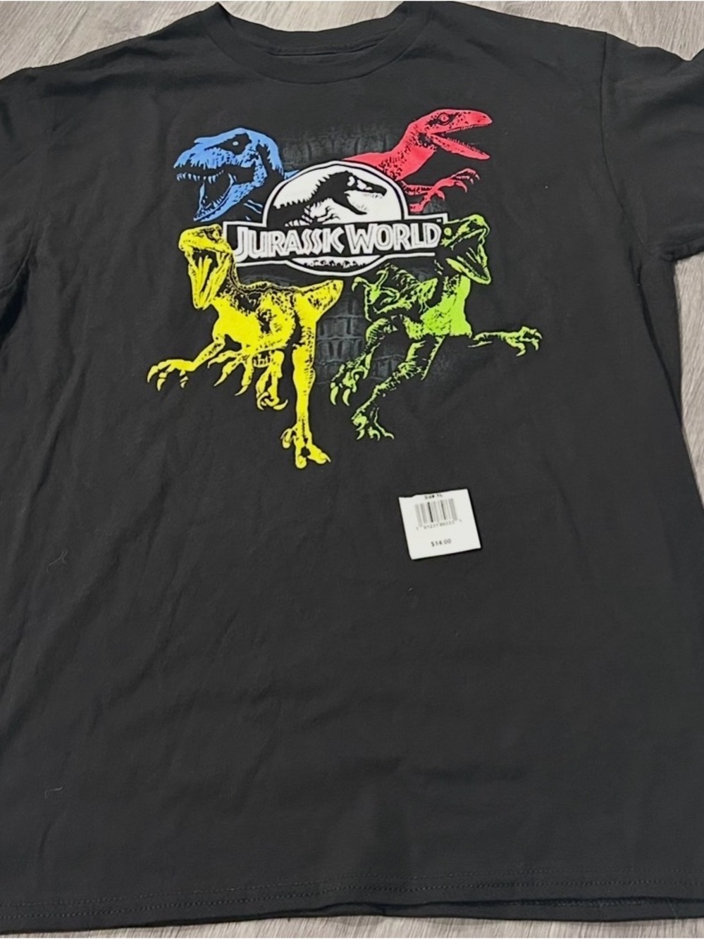 Jurassic World Raptor Graphic T Shirt Youth XL Black Dinosaur Tee NWT